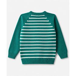 Babyhug Knit Full Sleeves Sweater Set with Cap and Zebra Applique - Green