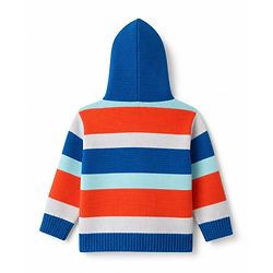 Babyhug Knit Full Sleeves Striped Hooded Sweater Set -Blue