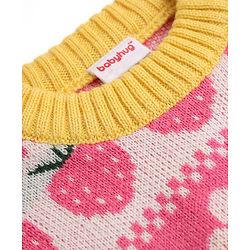 Babyhug Knit Full Length Full Sleeves Sweater Set with Cap and Strawberry Design in Pink