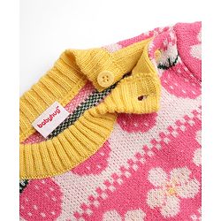 Babyhug Knit Full Length Full Sleeves Sweater Set with Cap and Strawberry Design in Pink