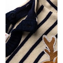 Babyhug Knit Full Sleeves Sweater Sets with Cap and Reindeer Patch in Navy Blue