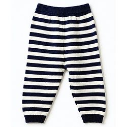Babyhug Knit Full Sleeves Striped Sweater Set with Cap and Bear Design in Navy Blue
