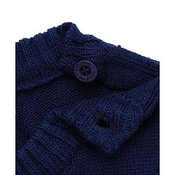 Babyhug Knit Full Sleeves Striped Sweater Set with Cap and Bear Design in Navy Blue