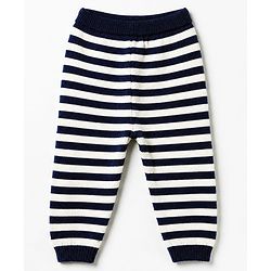 Babyhug Knit Full Sleeves Striped Sweater Set with Cap and Bear Design in Navy Blue