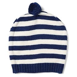 Babyhug Knit Full Sleeves Striped Sweater Set with Cap and Bear Design in Navy Blue