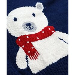 Babyhug Knit Full Sleeves Striped Sweater Set with Cap and Bear Design in Navy Blue