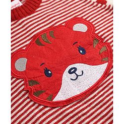 Babyhug Knit Full Sleeves Sweater Set with Cap and Tiger Applique in Rust Orange