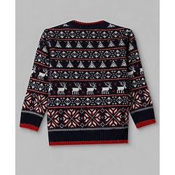 Babyhug Knit Full Sleeves Sweater Set With Cap & Floral Design - Red & Navy Blue