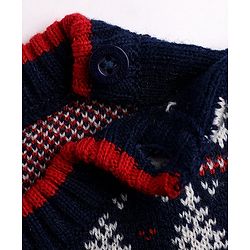 Babyhug Knit Full Sleeves Sweater Set With Cap & Floral Design - Red & Navy Blue