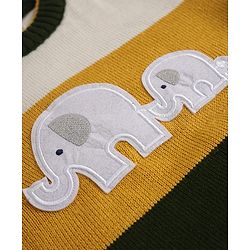 Babyhug Knit Full Sleeves Sweater Set With Elephant Applique - Mustard