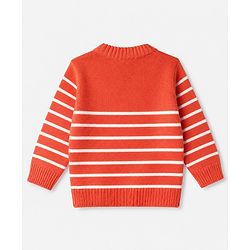 Babyhug Knit Sweater Set and Cap with Full Sleeves and Cat Applique in Orange for 3-6 Months