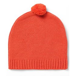 Babyhug Knit Sweater Set and Cap with Full Sleeves and Cat Applique in Orange for 3-6 Months