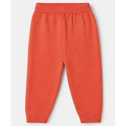 Babyhug Knit Sweater Set and Cap with Full Sleeves and Cat Applique in Orange for 3-6 Months