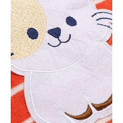 Babyhug Knit Sweater Set and Cap with Full Sleeves and Cat Applique in Orange for 3-6 Months