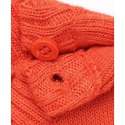 Babyhug Knit Sweater Set and Cap with Full Sleeves and Cat Applique in Orange for 3-6 Months