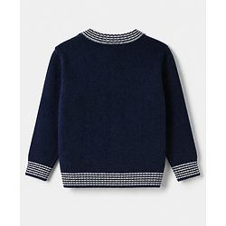 Babyhug Knit Full Sleeves Sweater Set With Raccoon Detailing & Cap - Navy Blue