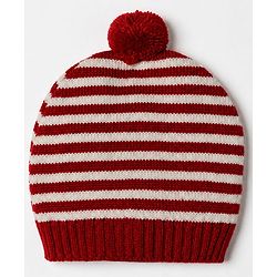 Babyhug Knit Sweater Set and Cap with Full Sleeves and Bear Detailing - Red