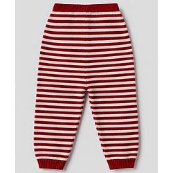 Babyhug Knit Sweater Set and Cap with Full Sleeves and Bear Detailing - Red