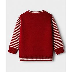 Babyhug Knit Sweater Set and Cap with Full Sleeves and Bear Detailing - Red