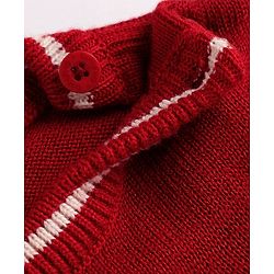 Babyhug Knit Sweater Set and Cap with Full Sleeves and Bear Detailing - Red