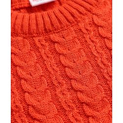 Babyhug Knit Full Sleeves Cable Knit Pullover - Rust Orange