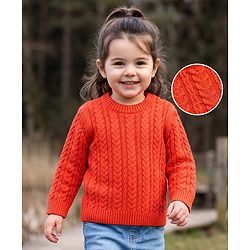 Babyhug Knit Full Sleeves Cable Knit Pullover - Rust Orange