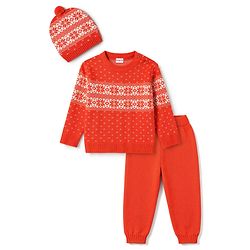Babyhug Knit Full Sleeves Floral Designed Sweater Set with Cap - Red