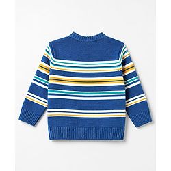 Babyhug Knit Cardigan and Pant with Full Sleeves and Stripes Design in Royal Blue for 3-6 Months