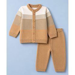 Babyhug Knit Full Sleeves Sweater Set - White & Beige