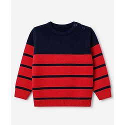 Babyhug Knit Sweater Sets with Full Sleeves and Striped Print in Red for 0-3 Months