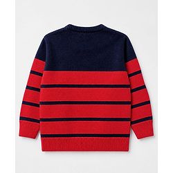 Babyhug Knit Sweater Sets with Full Sleeves and Striped Print in Red for 0-3 Months