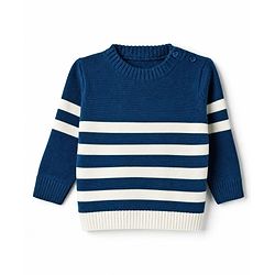 Babyhug Knit Full Sleeves Striped Sweater Set - Navy Blue