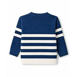 Babyhug Knit Full Sleeves Striped Sweater Set - Navy Blue