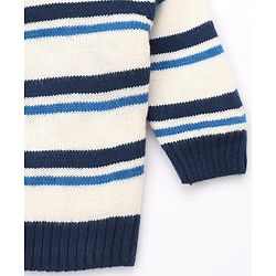 Babyhug Knit Full Sleeves Striped Collar Neck Sweater Set - White & Blue