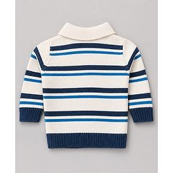 Babyhug Knit Full Sleeves Striped Collar Neck Sweater Set - White & Blue