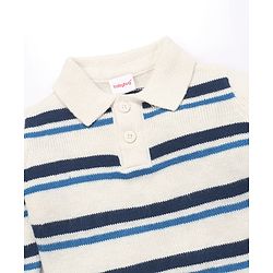 Babyhug Knit Full Sleeves Striped Collar Neck Sweater Set - White & Blue
