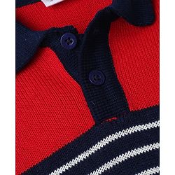 Babyhug Knit Full Sleeves Sweater Set with Stripes Design - Red