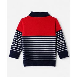 Babyhug Knit Full Sleeves Sweater Set with Stripes Design - Red