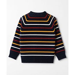 Babyhug Knit Full Sleeves Striped Sweater Set - Navy Blue