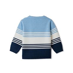 Babyhug Knit Sweater Set with Full Sleeves and Striped Print in Light/Sky Blue