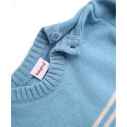 Babyhug Knit Sweater Set with Full Sleeves and Striped Print in Light/Sky Blue
