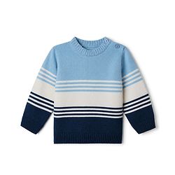 Babyhug Knit Sweater Set with Full Sleeves and Striped Print in Light/Sky Blue