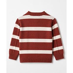 Babyhug Knit Full Sleeves Striped Sweater Set With Cable Knit Design - Brown