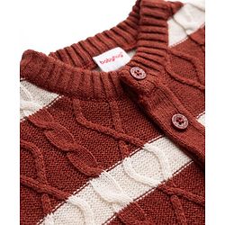 Babyhug Knit Full Sleeves Striped Sweater Set With Cable Knit Design - Brown
