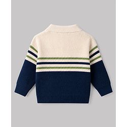 Babyhug Knit Full Sleeves Striped Sweater Set - White