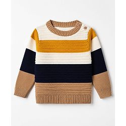 Babyhug Knit Full Sleeves Striped Sweater - Navy Blue White