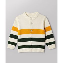 Babyhug Knit Full Sleeves Sweater and Pant Set with Stripes - White, Green, Yellow