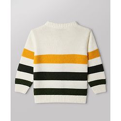 Babyhug Knit Full Sleeves Sweater and Pant Set with Stripes - White, Green, Yellow