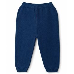 Babyhug Knit Full Sleeves Sweater Set With Stripes - White & Navy Blue