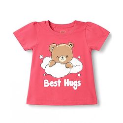 Babyhug 100% Cotton Knit Half Sleeves T-Shirt & Shorts Night Suit with Bear Print - Dark Pink
